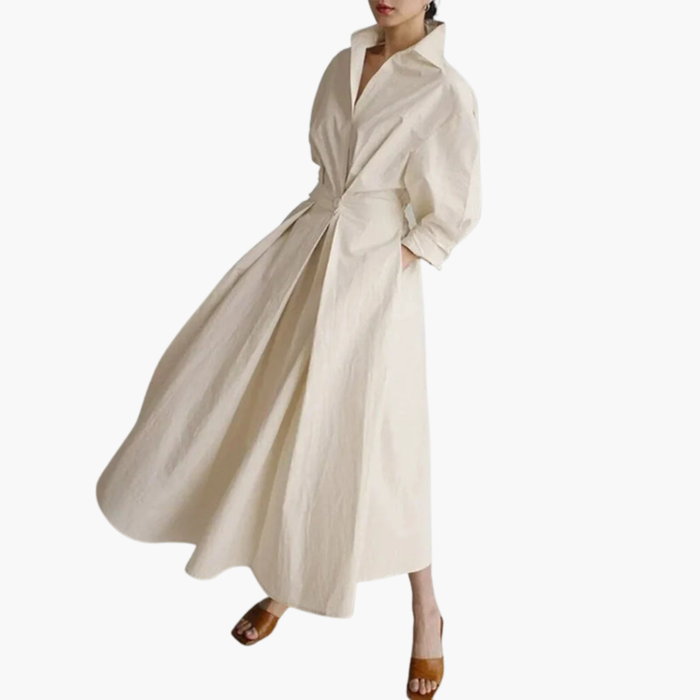 Women's Long Shirt Dress Button Front Waist Detail
