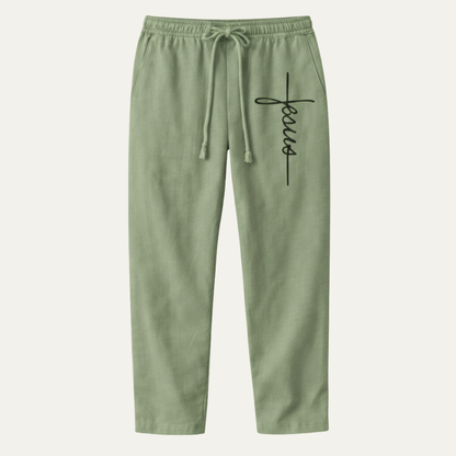 Men's Linen Drawstring Pants Relaxed Fit Beige