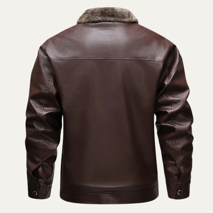 Men's Leather Zip Up Jacket Fleece Lined Coat
