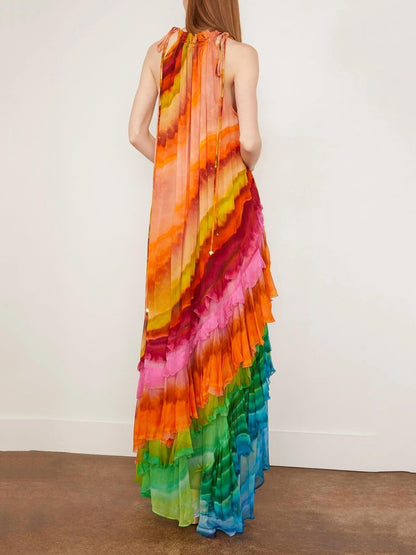 Women's Ruffle Maxi Dress Vibrant Print