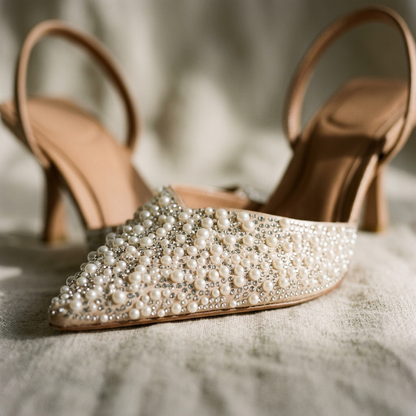 Women's Pointed Toe Pumps Pearl Rhinestone Accents