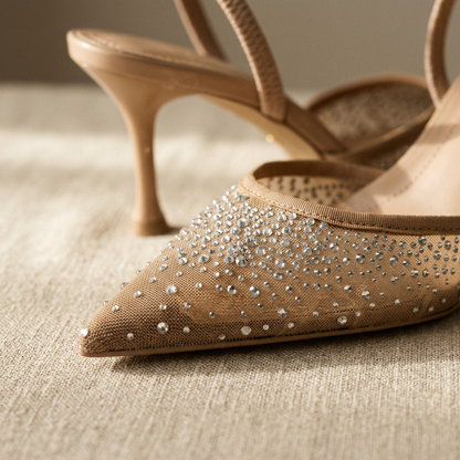 Women's Pointed-Toe Stiletto Heels Mesh Rhinestone Detail