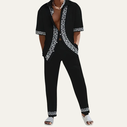 Men's Striped 2 Piece Suit Set Lightweight Shirt Pants