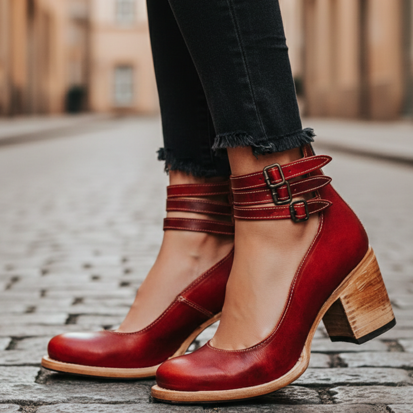 Women’s Block Heel Pumps Ankle Strap Buckle Dress Shoes