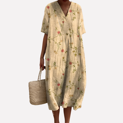 Women's Floral V-Neck Short Sleeve Summer Dress