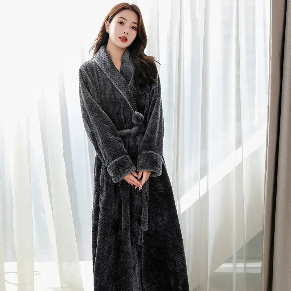 Women's Plush Hooded Bathrobe Soft