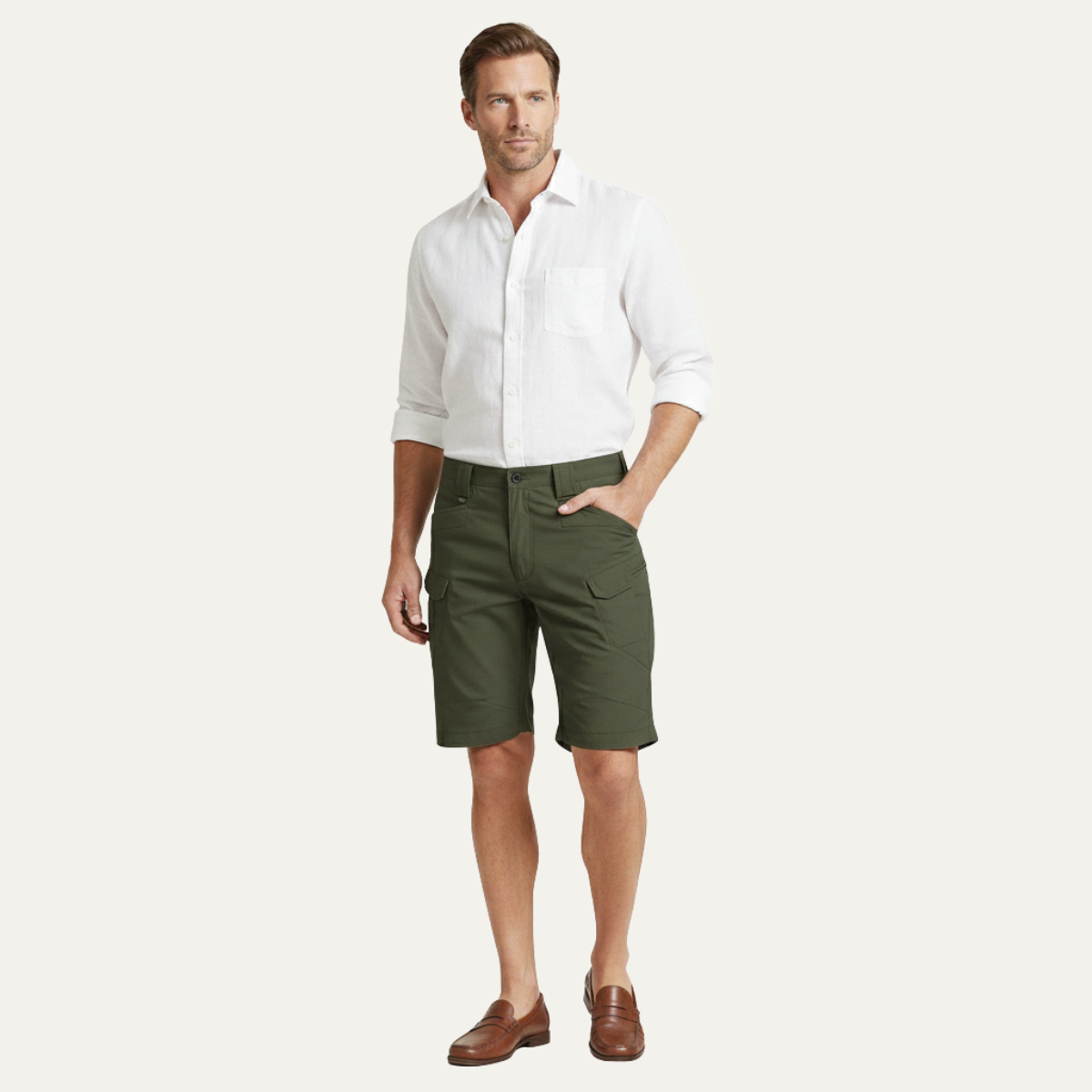Men's Cargo Shorts Cotton Summer Beige