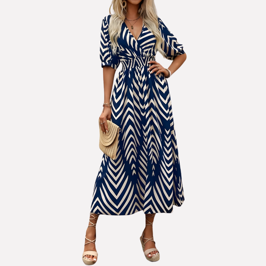 Women's V-Neck Leaf Print Dress - Vonnera