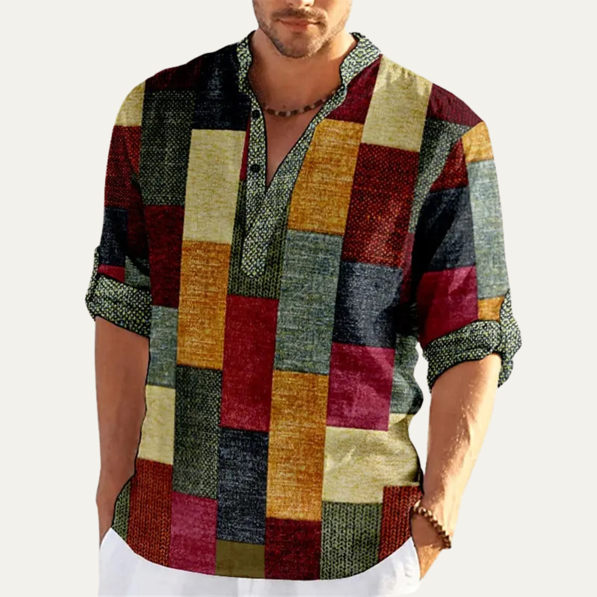 Men's Patchwork Polo Shirt Multicolor Cotton Casual