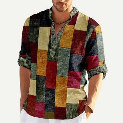 Men's Patchwork Polo Shirt Multicolor Cotton Casual