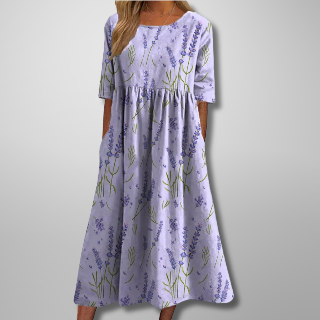 Women's Midi Floral Dress Round Neck