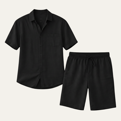 Men's Linen Shirt And Shorts Set Breathable Summer Beige