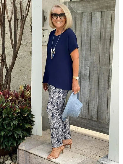 Women's Coastal Print And Pants Set