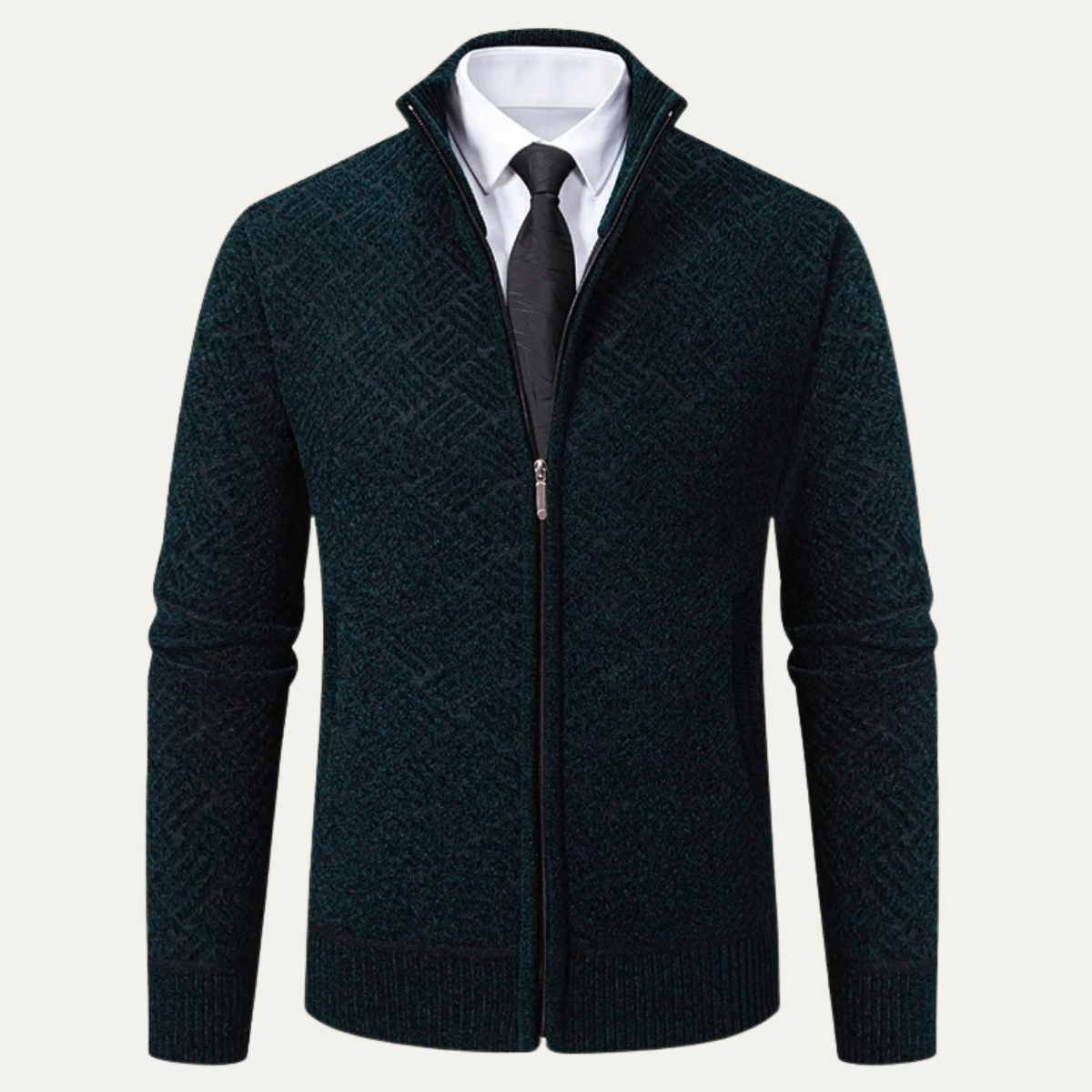 Men's Knit Jacket Diamond Pattern Stand Collar