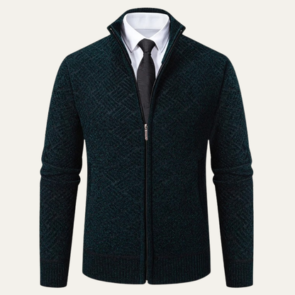 Men's Knit Jacket Diamond Pattern Stand Collar