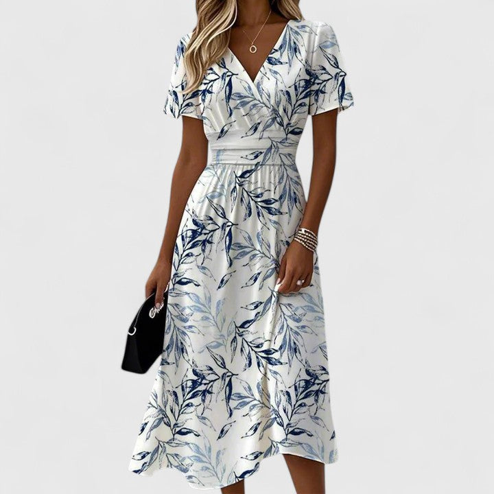 Aria | Women's Floral Wrap Midi Dress V-Neck Short Sleeve