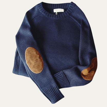 Porta Romana Men's Knitted Crew Neck Sweater Elbow Patches