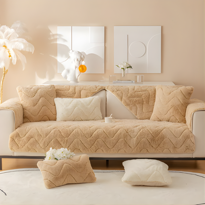 Faux Fur Sectional Sofa Cover Soft Plush Beige