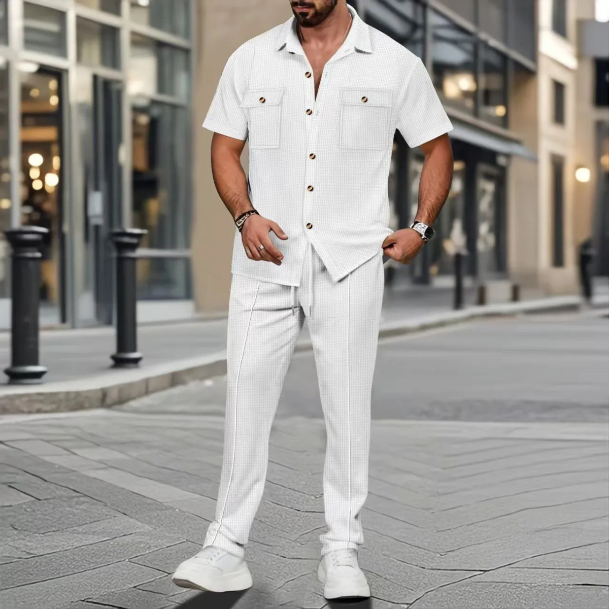 Men's Casual Button Up Shirt Pants Set