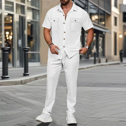 Men's Casual Button Up Shirt Pants Set