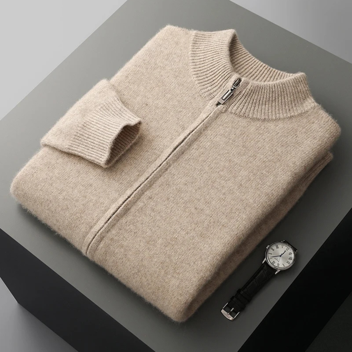 Men's Merino Mock Neck Zip Cardigan