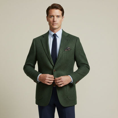 Men's Wool Tweed Blazer Jacket Herringbone Pattern