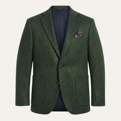 Men's Wool Tweed Blazer Jacket Herringbone Pattern