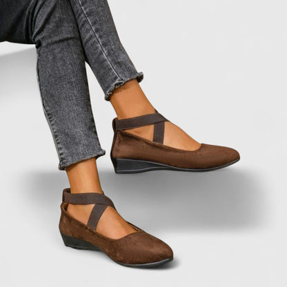 Women's Suede Cross Strap Wedge Flats