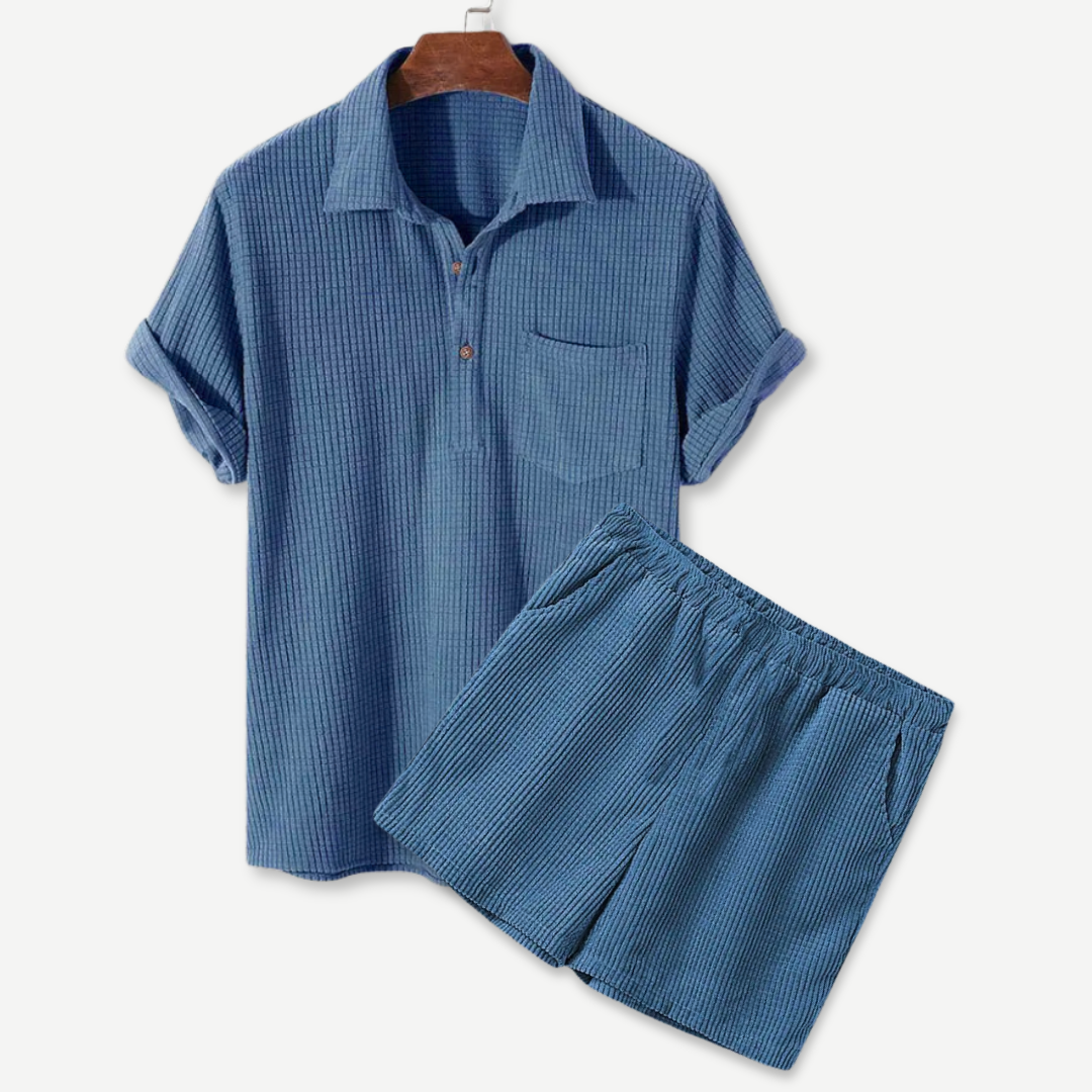 Men's Waffle Polo Shorts Set - Vonnera