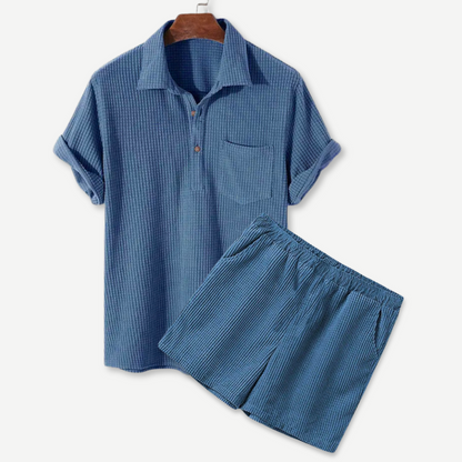 Men's Waffle Polo Shorts Set - Vonnera