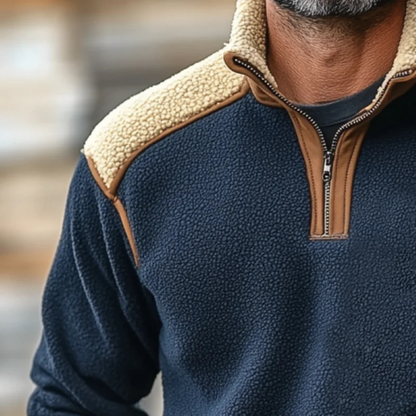 Mens Color Block Quarter Zip Fleece Sweater