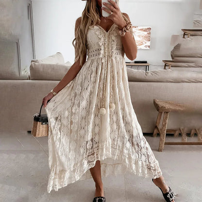 BreezeCharm Women's Lace Tie Dress with Tassels