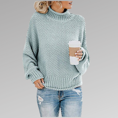 Women's Long Sleeve Knit Sweater High Neck Cozy Pullover
