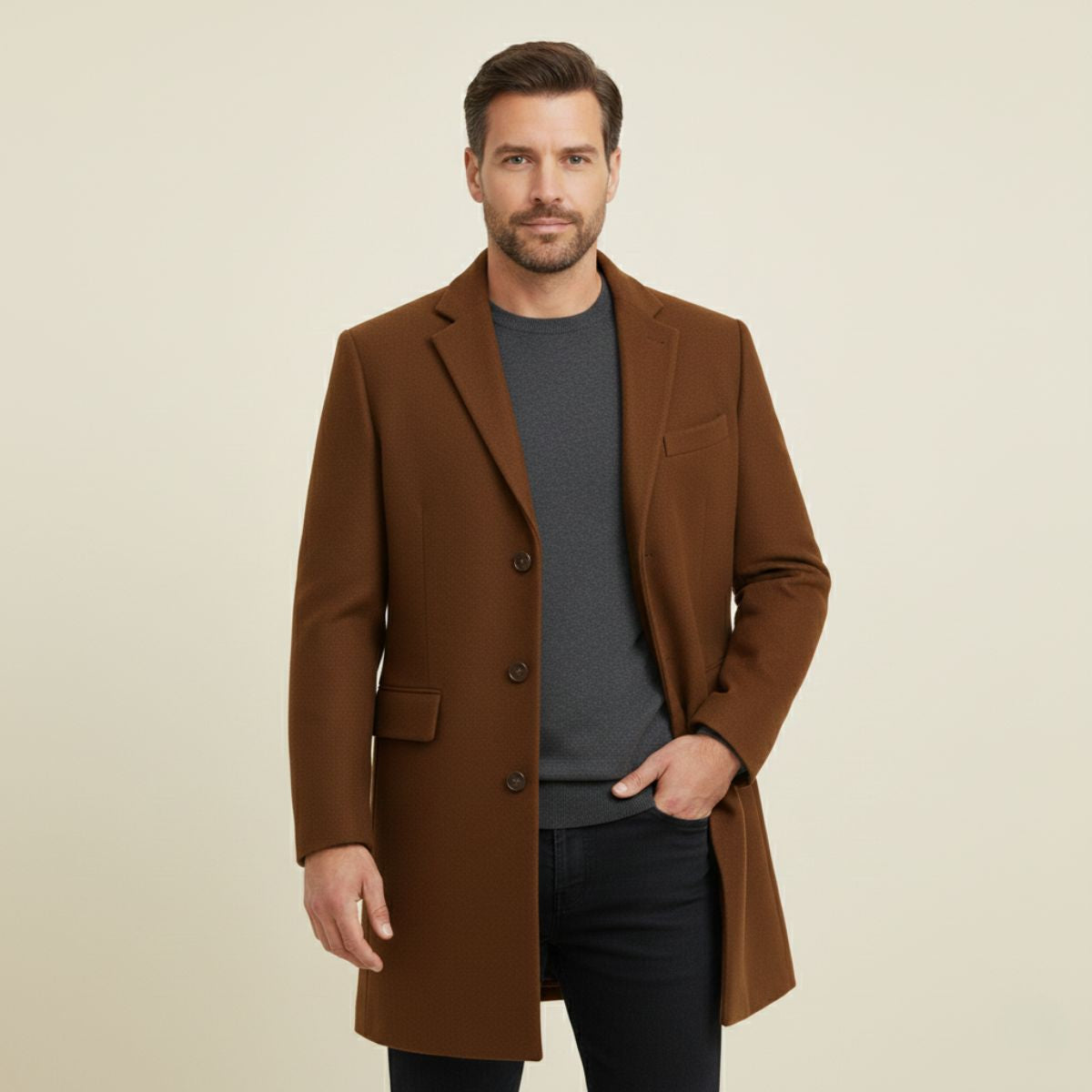 Men's Wool Blend Overcoat Single Breasted Navy