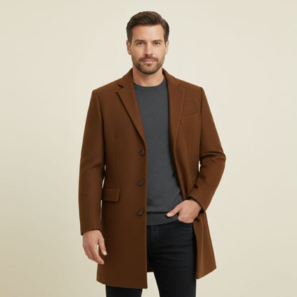 Men's Wool Blend Overcoat Single Breasted Navy