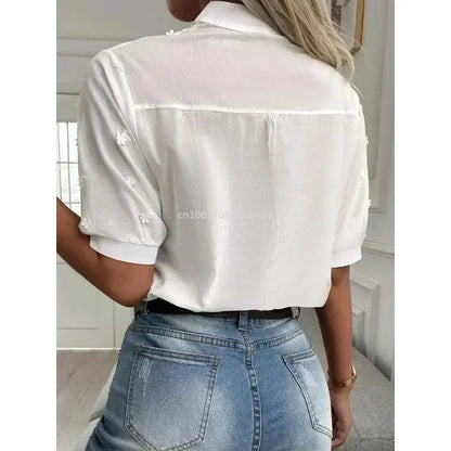 Women's Embroidered V-Neck Blouse White