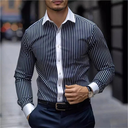 Men's Casual Shirt Multicolor Vertical Stripe Cotton