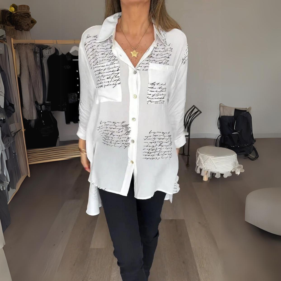 Women's Handwritten Button Up Cotton Shirt