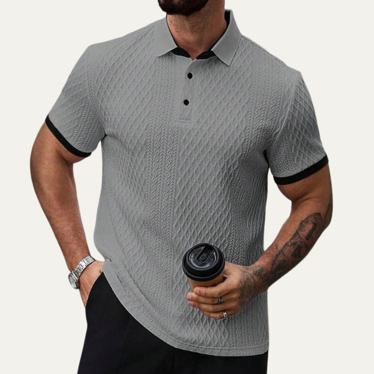 Glenbrook Hill Men's Textured Polo Shirt Contrast Collar
