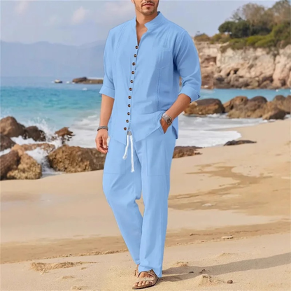 Men's Cotton Linen Shirt Set 2 Piece