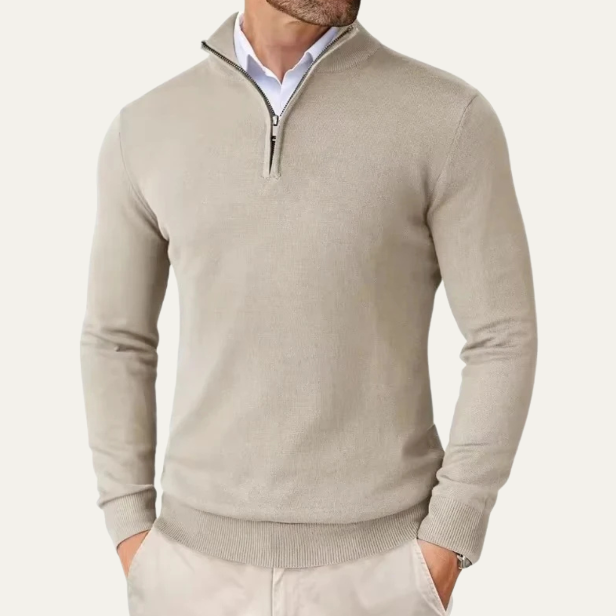 Men's Quarter Zip Mock Neck Knitted Sweater