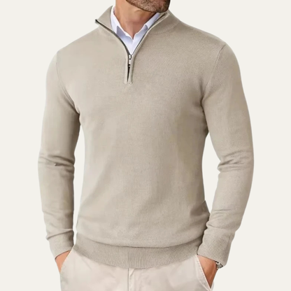 Men's Quarter Zip Mock Neck Knitted Sweater