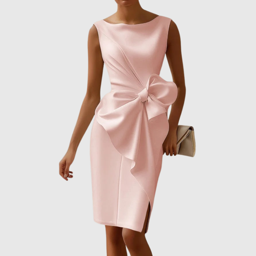 Women's Sleeveless Midi Dress Bow Detail Navy