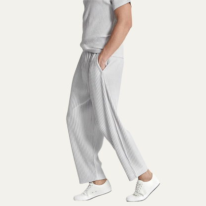 Aldercrest Men's Silk Straight Leg Pants Pleated Beige