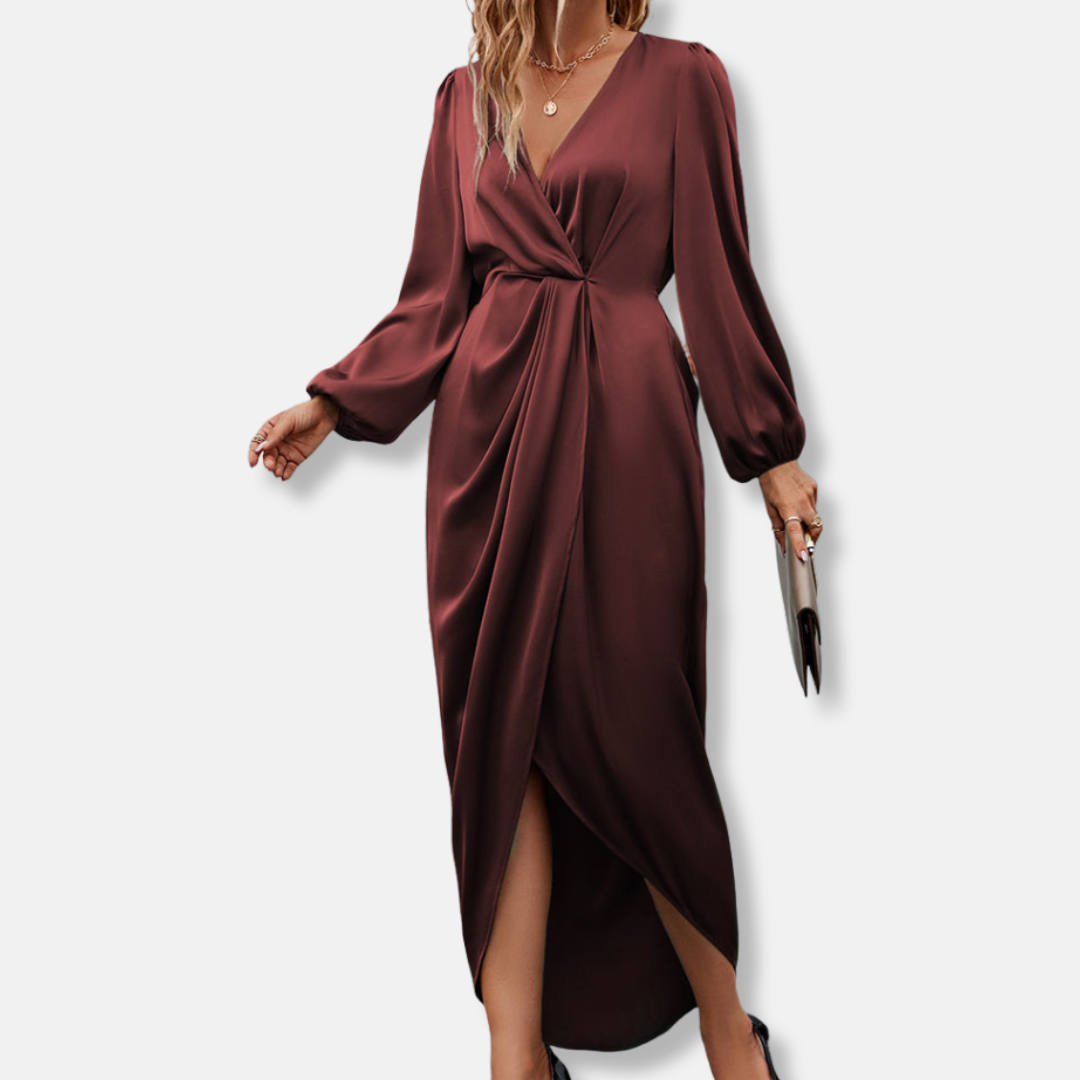 Women's Satin Midi Dress Asymmetric Hem
