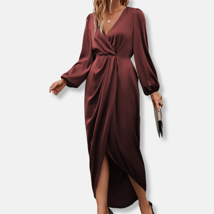 Women's Satin Midi Dress Asymmetric Hem