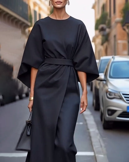 Women's Elegant Lantern Sleeve Dress with Belt