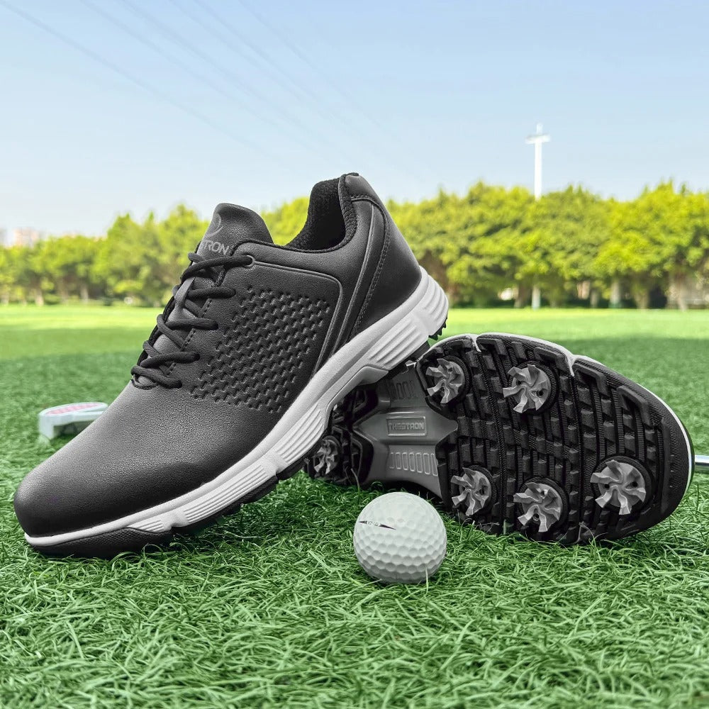 Mens Golf Shoes Waterproof Leather Black - Vonnera