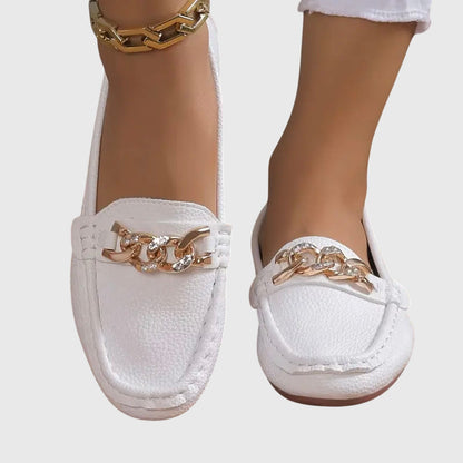 Women's Slip-On Loafers Gold Chain Detail Flat Shoes
