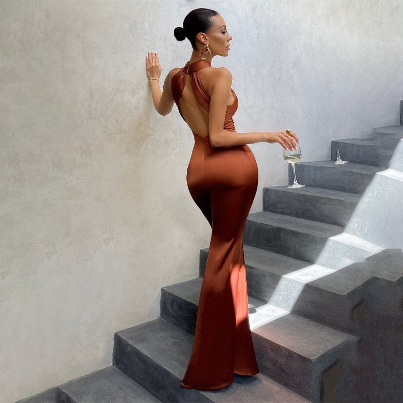 Women's Backless Maxi Dress Fishtail